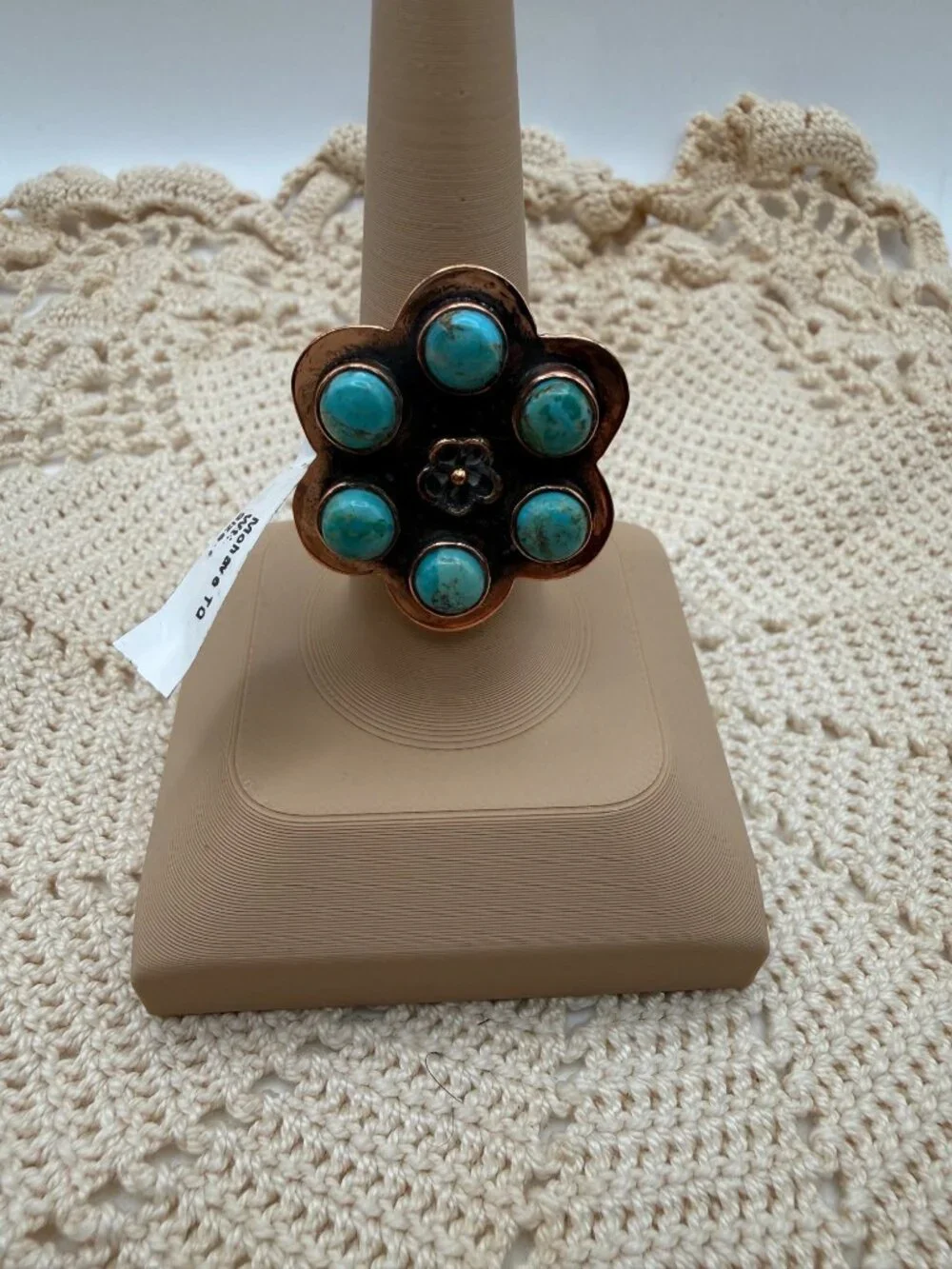 Artisan crafted Mohave Turquoise Copper Cluster Flower Ring Adj Rustic Boho 10g
